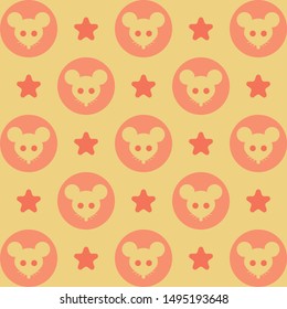 Beautiful bright pattern.Vector illustrations with mice, circles and stars. Cartoon cute rat, symbol of 2020. Can be used in printing, textile, wrapping, web-design.