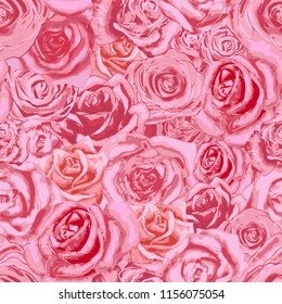 A lot of beautiful bright pink rosebuds, lovely seamless pattern