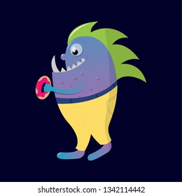 Beautiful bright print. The illustration shows a funny jelly monster. Vector illustration of a funny print.