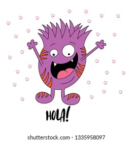 Beautiful bright print. Monster with funny inscription. Vector illustration of a funny print.