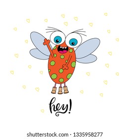 Beautiful bright print. Monster with funny inscription. Vector illustration of a funny print.