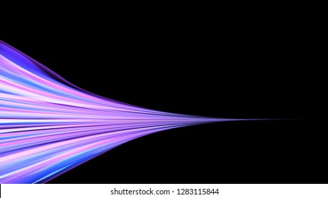 Beautiful bright purple pink abstract energetic magical cosmic fiery texture of lines and stripes, waves, flames with curves turning into infinity on a black background. Copy space. Vector.