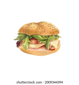 beautiful bright realistic burger food illustration on white background
