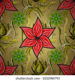 Beautiful bright rough cloth, canvas. Garland of flowers. Vector illustration. Pattern, seamless, floral border. Golden curls, shiny tracery weave. Vintage old background.