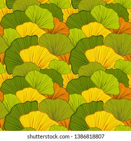 Beautiful bright Seamless pattern with colorful leaves or with abstract shrubs in autumn colors  for wallpaper or for  textile  fashion drapery clothes or for decoration package or other things