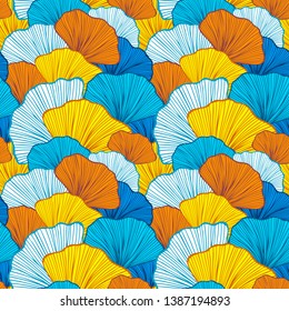 Beautiful bright Seamless pattern with colorful leaves or with abstract shrubs in summer colors for wallpaper or for  textile  fashion drapery clothes or for decoration package or other things