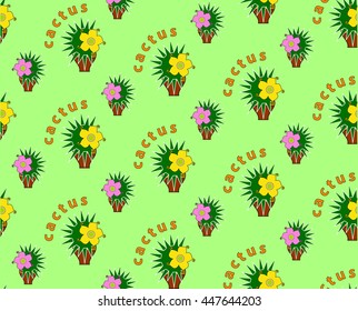 Beautiful bright seamless pattern with stylized flowering cacti.
