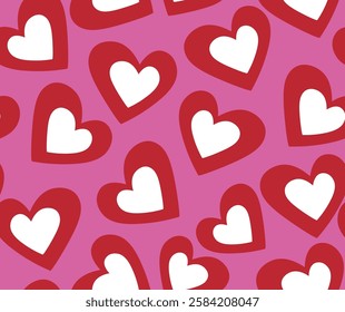 Beautiful bright Valentine vector seamless pattern with red hearts. You can use any color of background