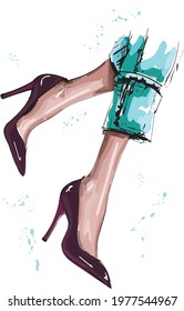 beautiful bright vector fashion illustration in watercolor style with fashion items