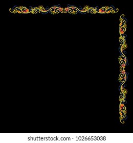 Beautiful bright vector floral frame or border isolated on black