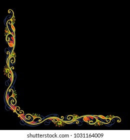 Beautiful bright vector floral frame or border isolated on black