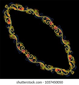 Beautiful bright vector floral frame or border isolated on black