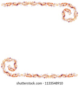 Beautiful bright vector floral frame or border isolated on white