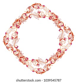 Beautiful bright vector round floral frame or border isolated on white