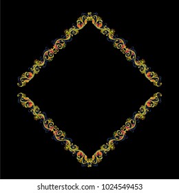 Beautiful bright vector square floral frame or border isolated on black