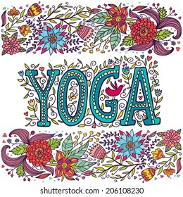 Beautiful bright white card with the word yoga.