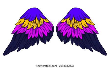 Beautiful bright wings, color vector illustration