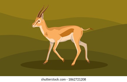 beautiful bright young gazelle stands on a green background