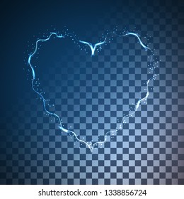 Beautiful brilliant abstract energetic magical electric heart on a translucent, dark, checkered black background from squares. Vector illustration.