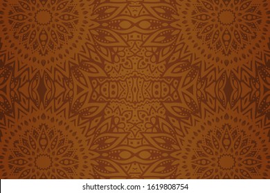 Beautiful brown abstract background with seamless geometric floral pattern