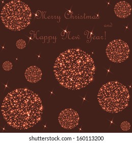 Beautiful brown background with a ball of sequins. Vector  illustration