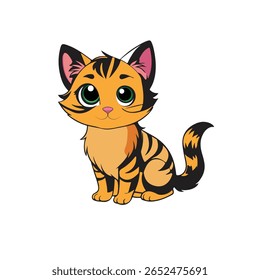 Beautiful Brown Cat with Bright Eyes A stunning brown cat with sleek, glossy fur and captivating amber eyes sitting gracefully. The feline exudes elegance and calmness, with soft whiskers, pointed ear