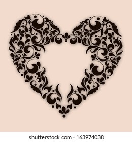 beautiful brown floral heart with space for text.Eps10