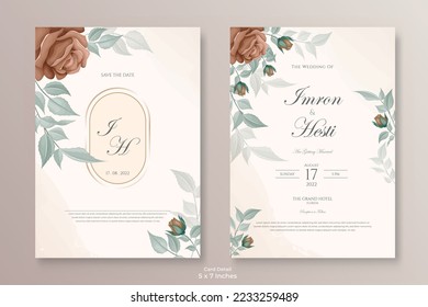 beautiful brown floral wedding invitation template premium vector