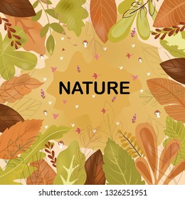 beautiful  brown and green leaf frame pattern,illustration vector comic art for any card.