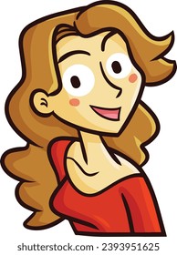 Beautiful brown hair woman with red shirt smiling cartoon illustration