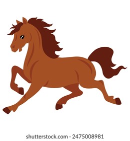 Beautiful brown  horse  flat vector cartoon illustration