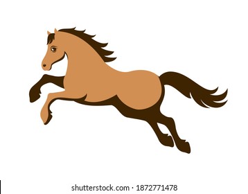 Beautiful brown horse running icon vector. Brown horse jumping icon vector. Stylized brown horse icon isolated on a white background. Silhouette brown horse vector