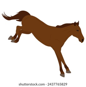 Beautiful brown jumping horse, vector illustration
