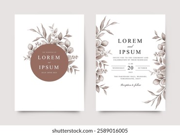 Beautiful brown leaves arranged for elegant wedding invitation card