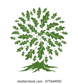 Beautiful brown oak tree silhouette isolated on white background. Web graphics modern vector sign. Premium quality illustration logo design concept.