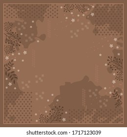 beautiful brown scarf with ornament and leaf design