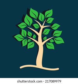 Beautiful brown tree with green leaves vector illustration
