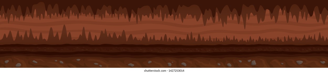 Beautiful brown unending underground landscape with mystic dark cave and road