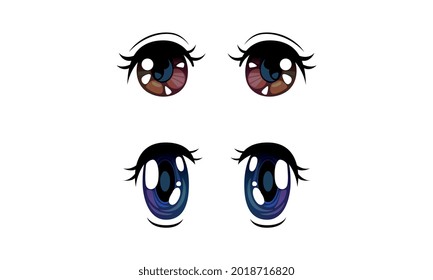 Beautiful Brown and Violet Eyes with Shiny Light Reflections Set, Cute Expressive Eyes in Anime Manga Style Cartoon Vector Illustration