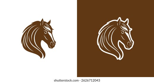 Beautiful Brown And White Horse Head Silhouette, horse head vector, isolated on white background. Horse Head Vector Style Silhouette. Beautiful Horse Head Silhouette