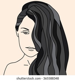 beautiful brunette girl drawing doodle style vector