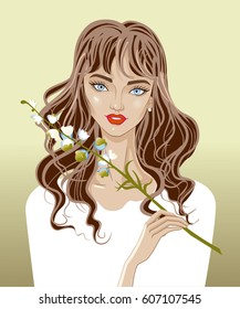 Beautiful brunette girl holding a flower