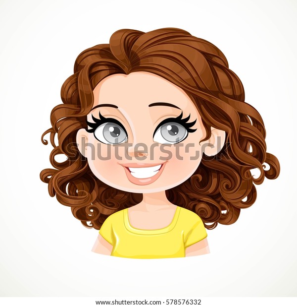 Beautiful Brunette Girl Short Brown Wavy Stock Vector Royalty