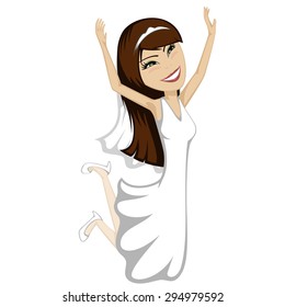 A beautiful brunette jumping bride