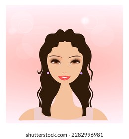 Beautiful brunette latina girl on a bokeh light background. Female portraits. latin culture. Cultures of the world. . vector illustration