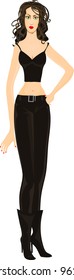Beautiful brunette woman in black. Eps 10