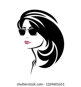 beautiful brunette woman with gorgeus black hair wearing sunglasses vector portrait