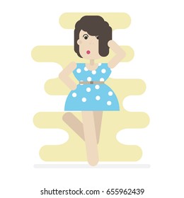 Beautiful brunette woman isolated.Flat vector illustration.