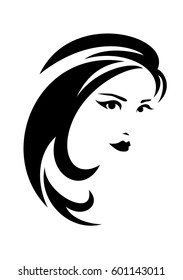 beautiful brunette woman with long hair black and white vector design .