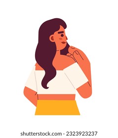 Beautiful brunette woman looking excited semi flat colorful vector character. Indian lady pleased. Editable half body person on white. Simple cartoon spot illustration for web graphic design